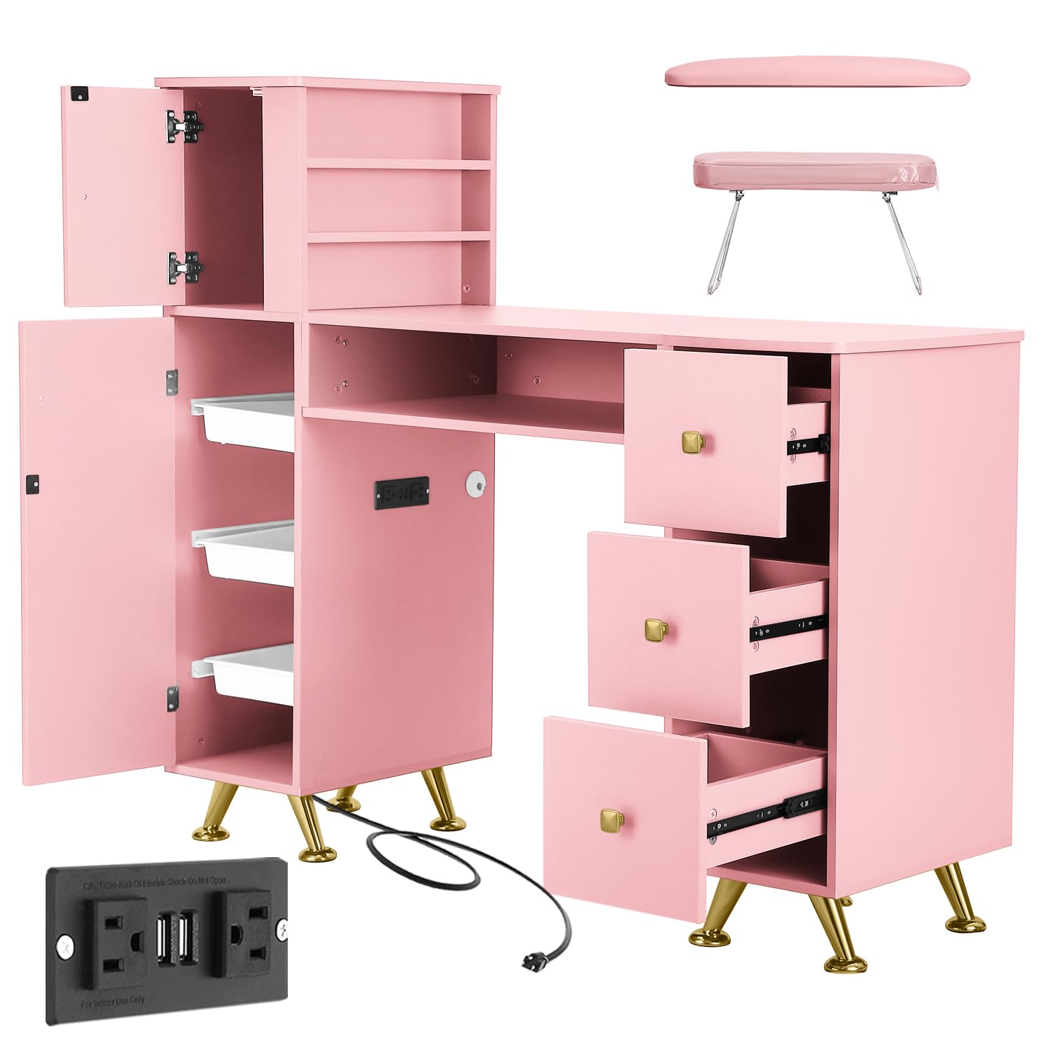 Pink Nail Table for Nail Tech, - Beauty Makeup Desk ulasan dan harga