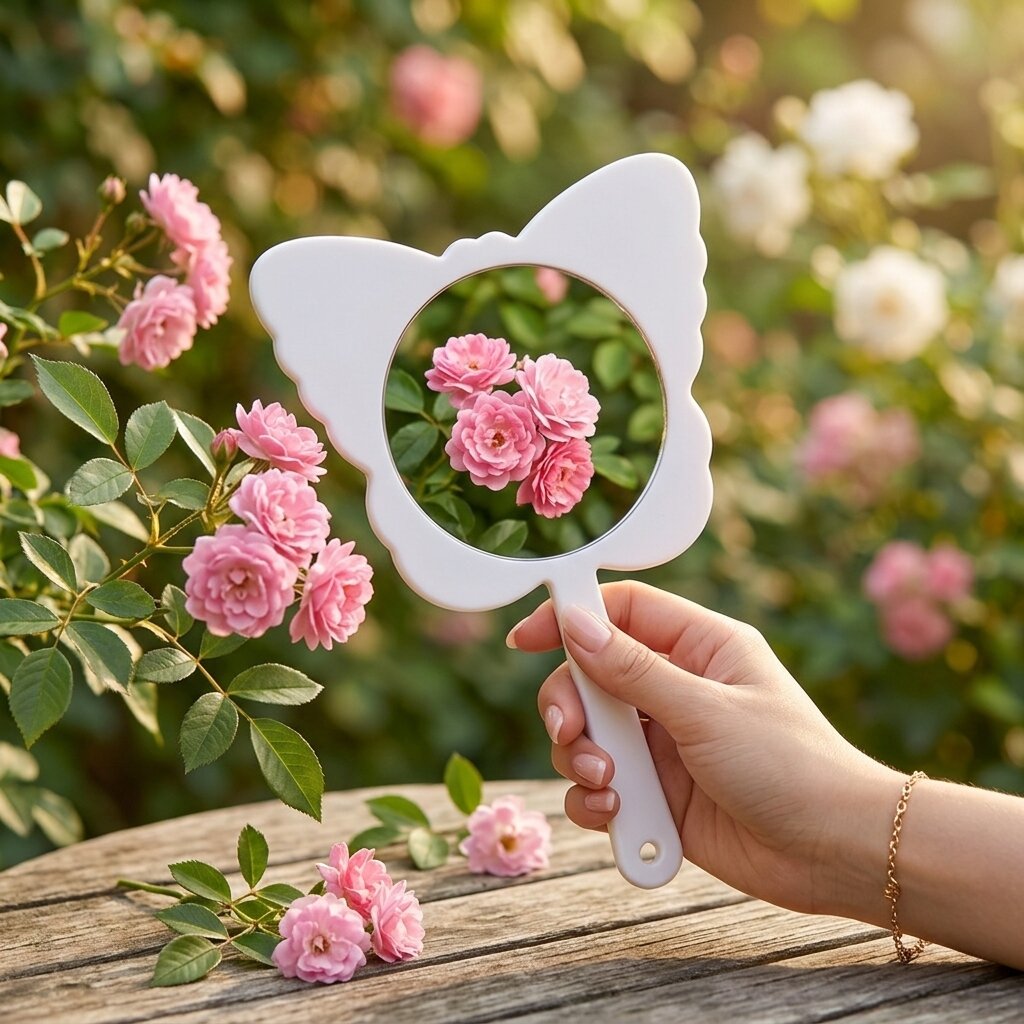 Butterfly Shape Handheld Mirro - Beauty Makeup Looks ulasan dan harga