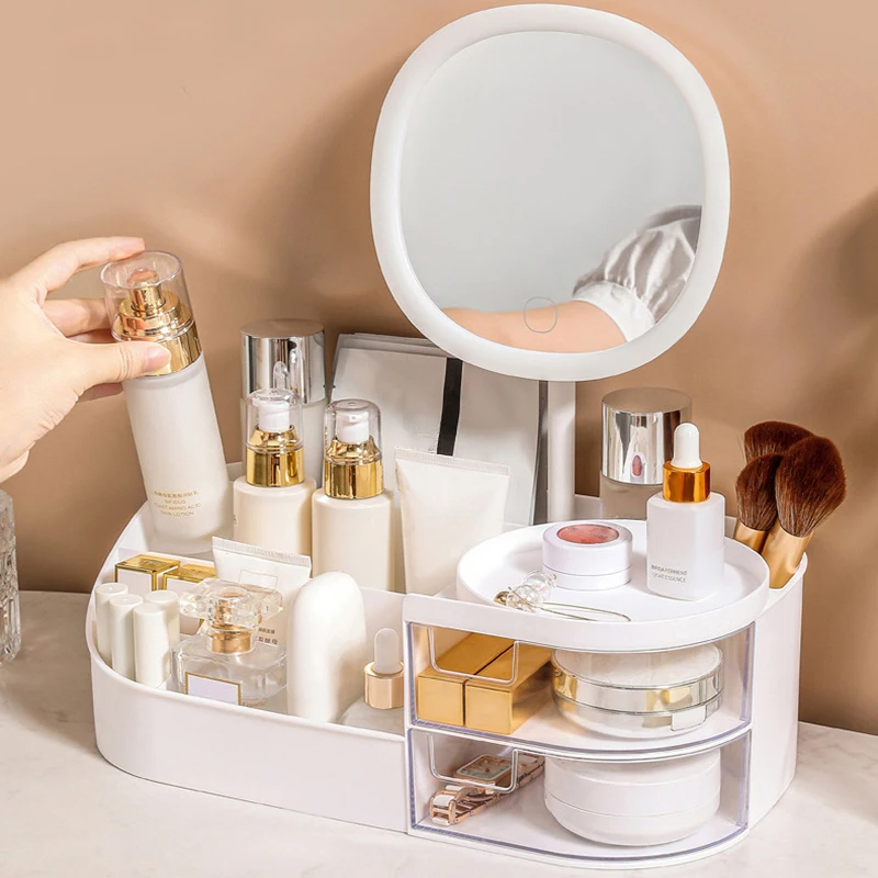 Makeup Storage Box With Mirror - Beauty Makeup Desk ulasan dan harga